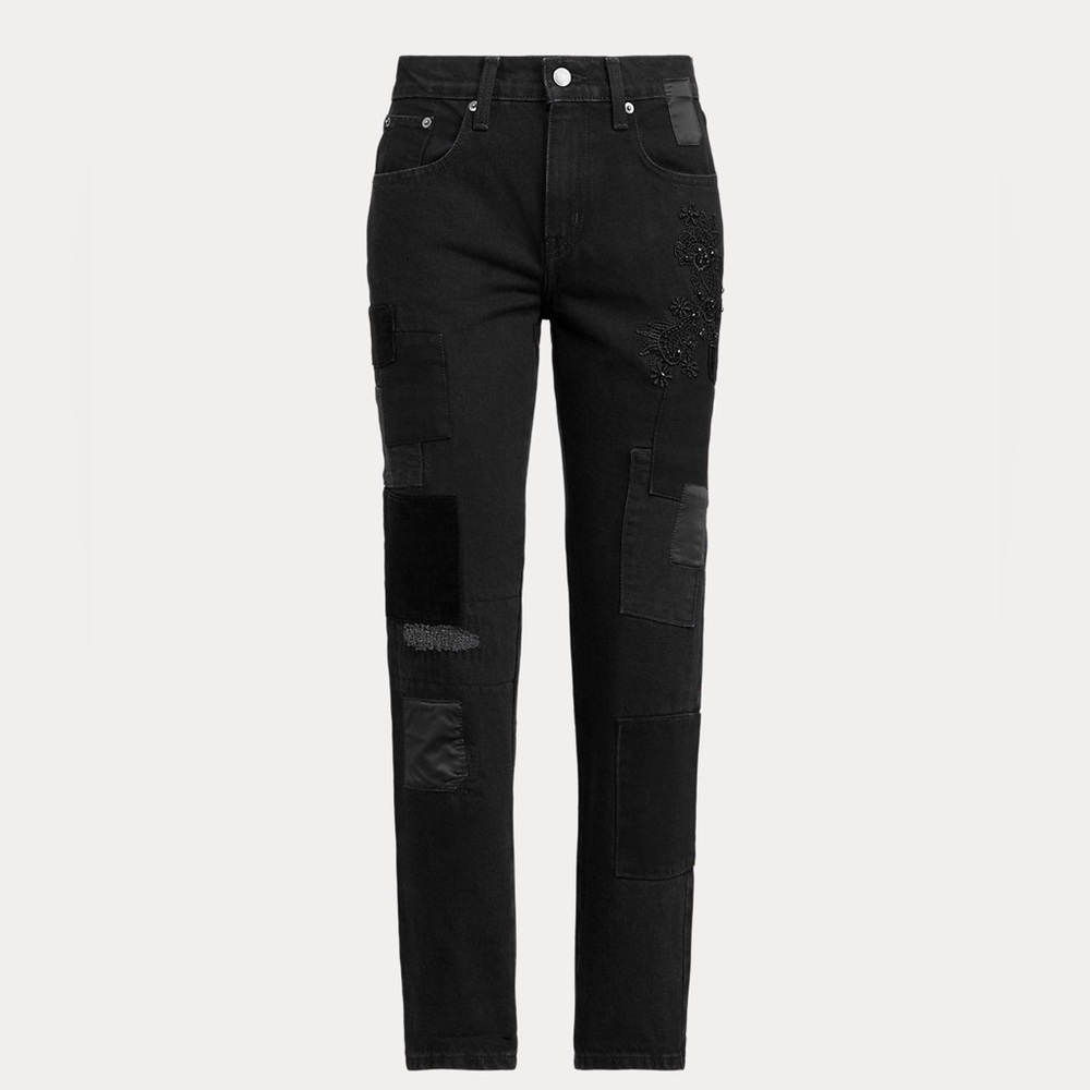 NWT Lauren Ralph Lauren Patchwork Jeans Comfort Stretch Relaxed Fit Black